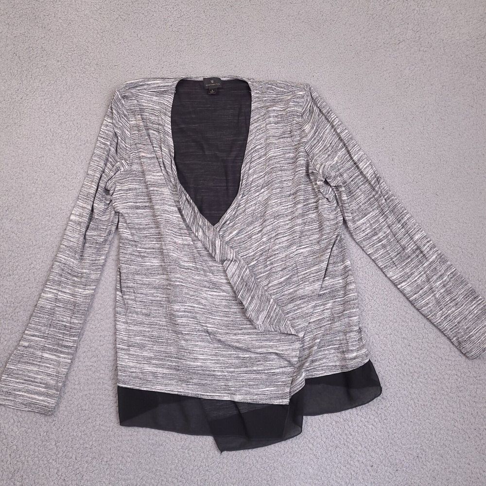 Worthington‎ Open Front Cardigan Womens Large Gray Black Lightweight